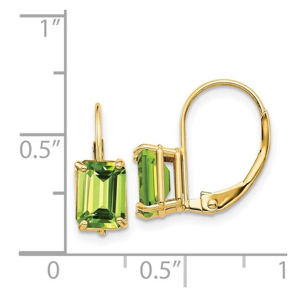 Kazi Luxury 14k Yellow Gold 7x5mm Emerald Cut Peridot Leverback Earrings